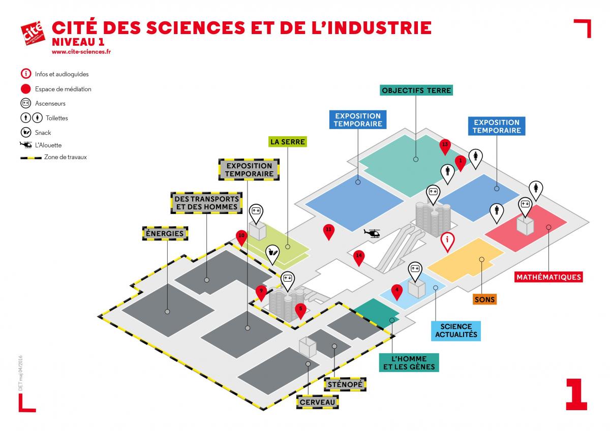 Mapa da Cité des Sciences et de l'Industrie (museu) Nível 1