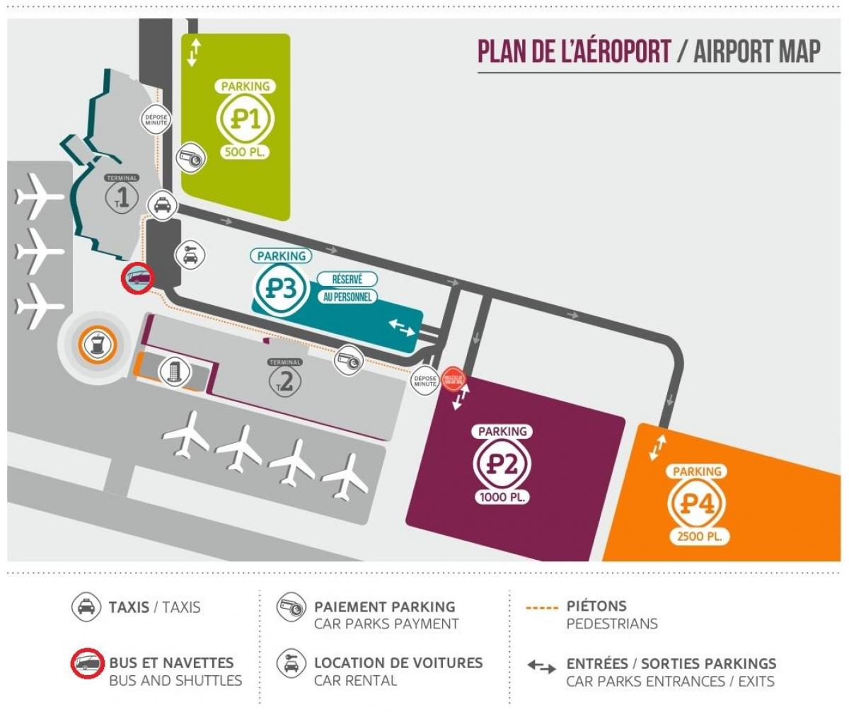 Mapa do aeroporto de Beauvais estacionamento