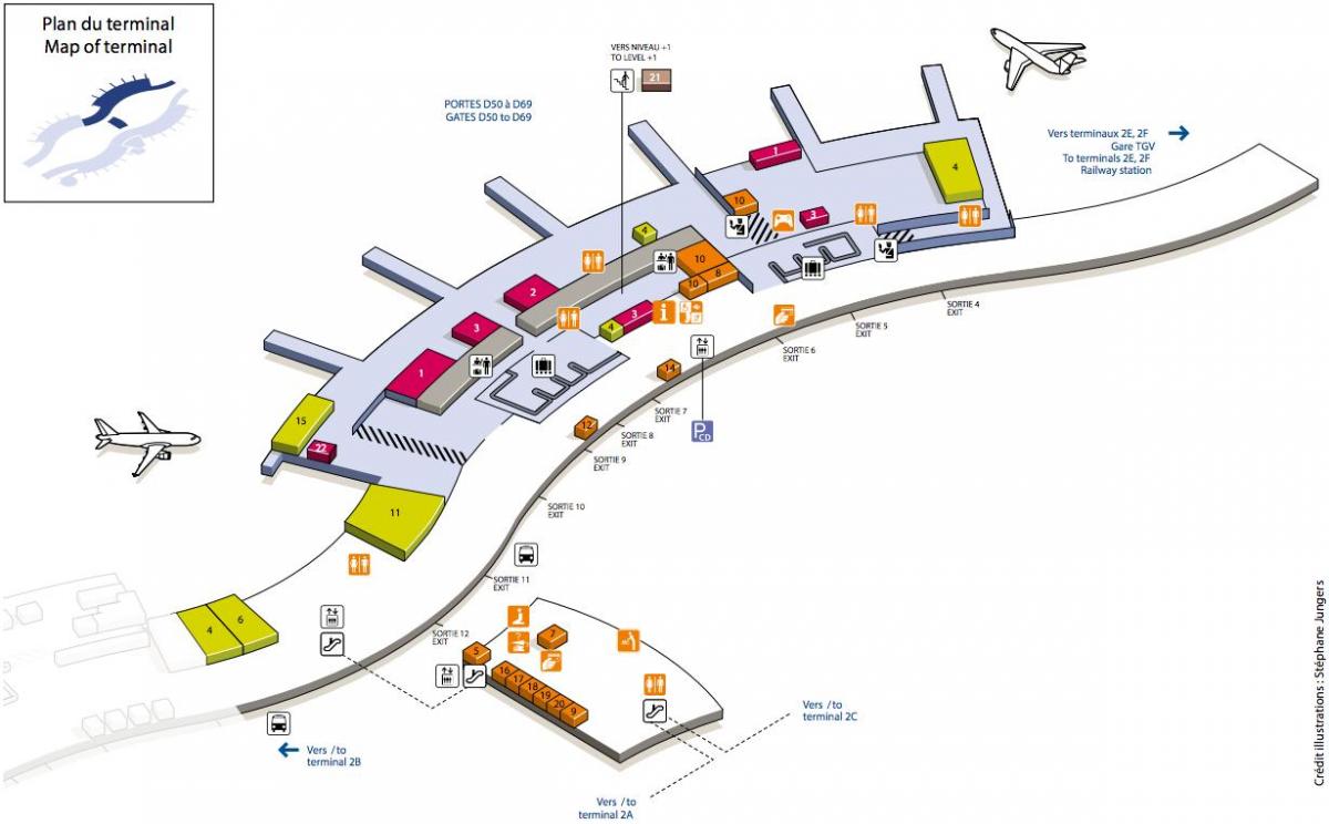Mapa do aeroporto CDG terminal 2D