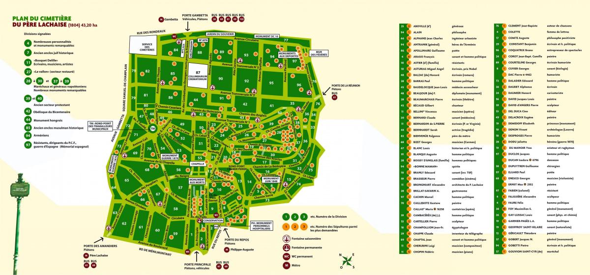 O mapa do Cemitério de Père-Lachaise
