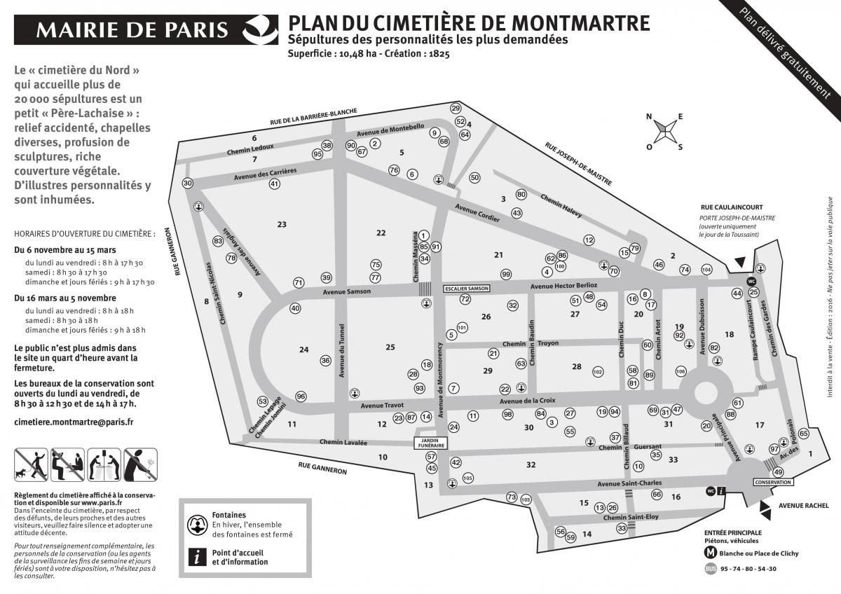 O mapa do Cemitério de Montmartre
