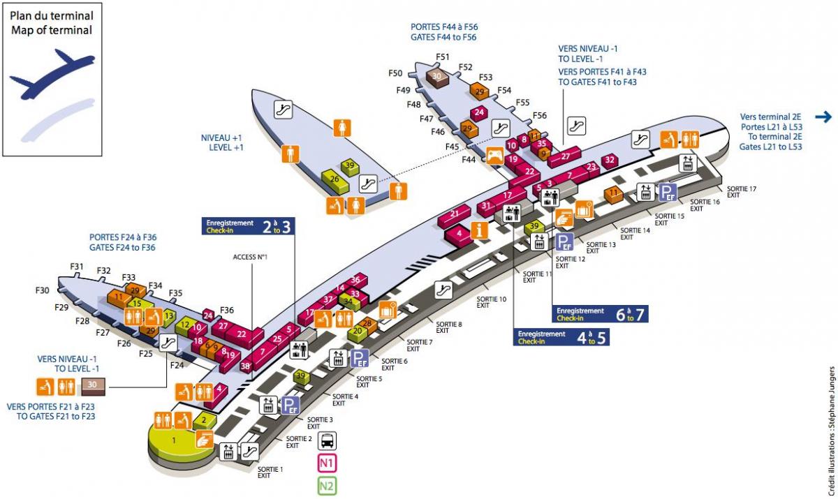 Mapa do aeroporto CDG terminal 2F