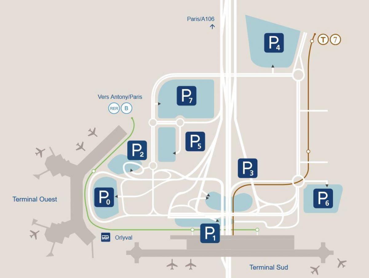 Mapa do aeroporto de Orly estacionamento