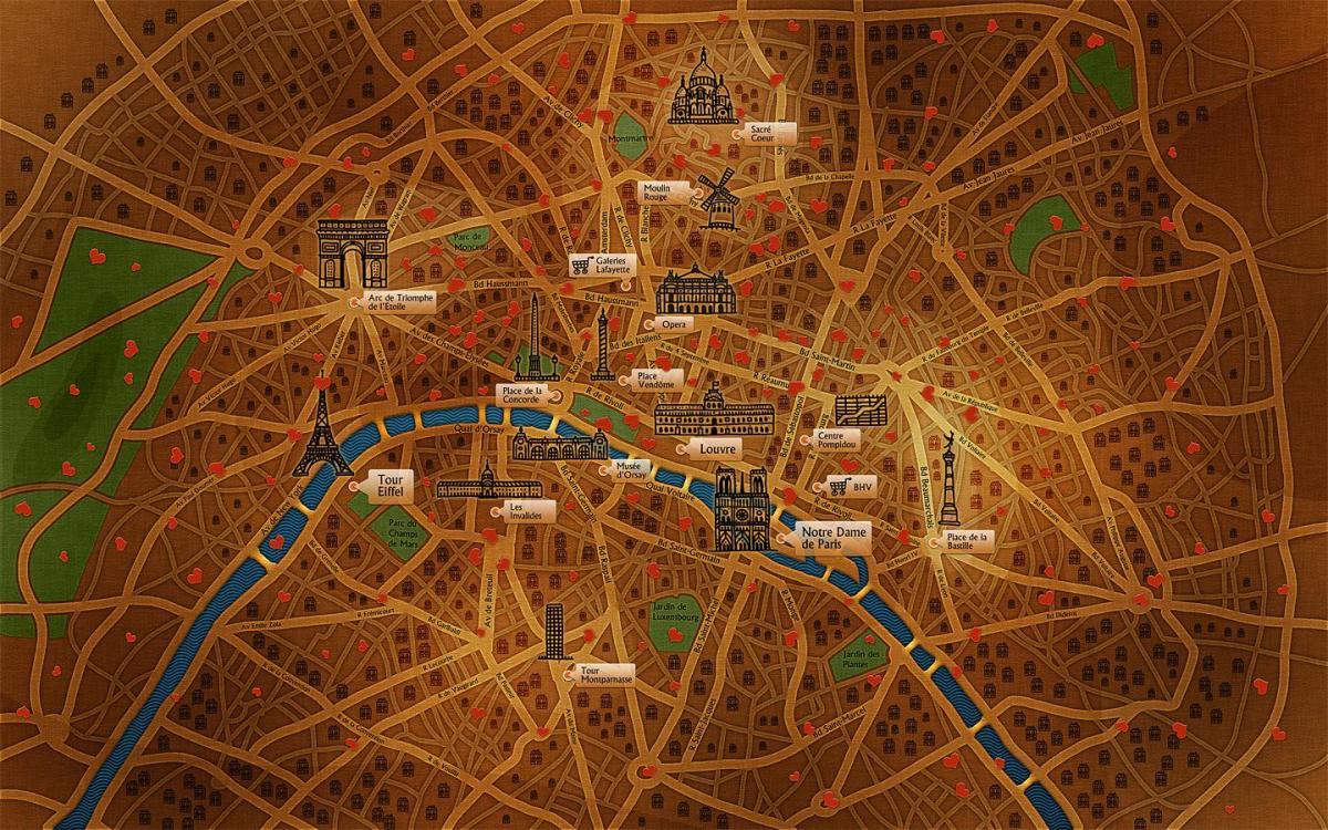 O mapa de Paris de papel de parede