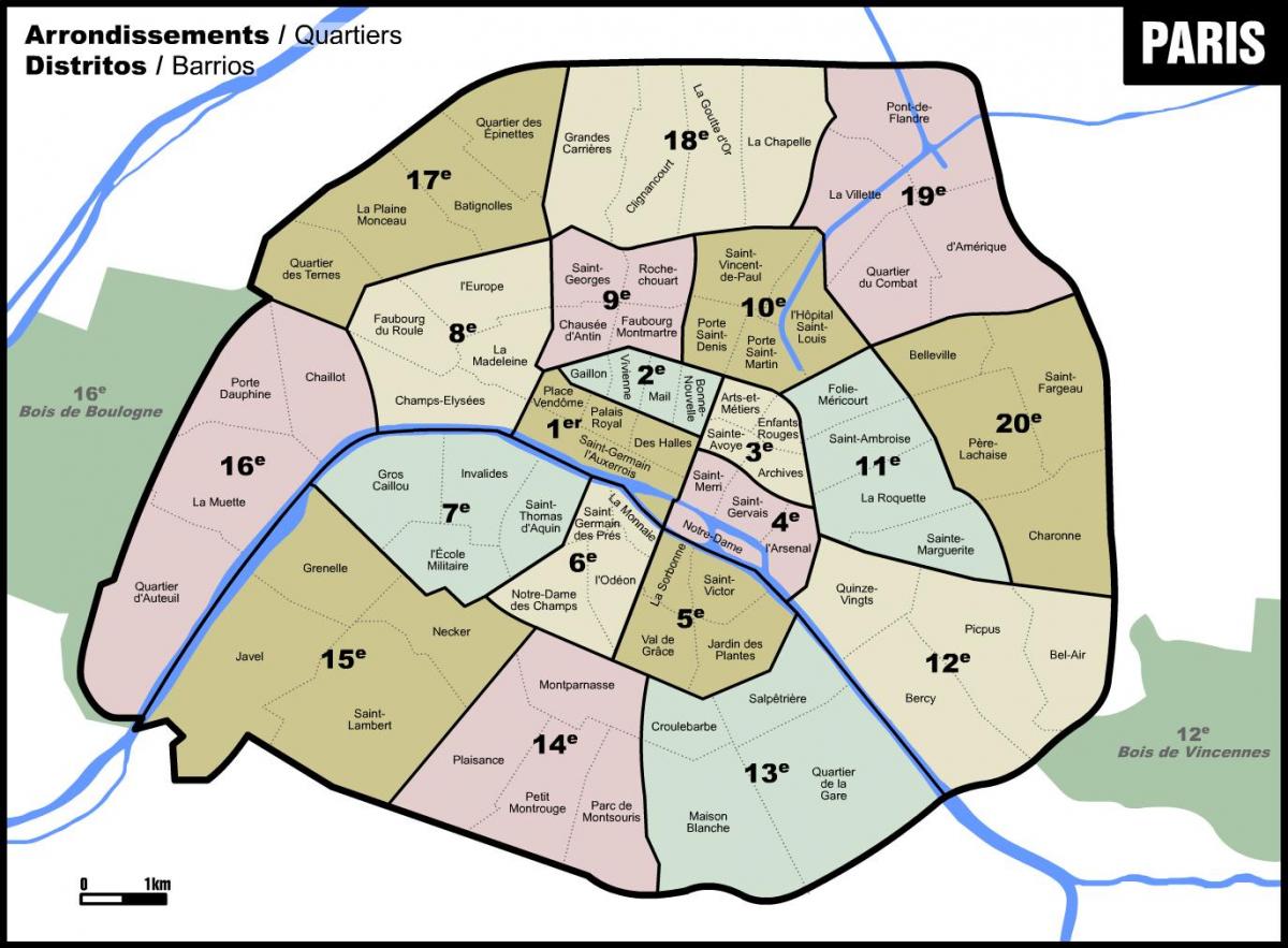 Mapa de bairros de Paris