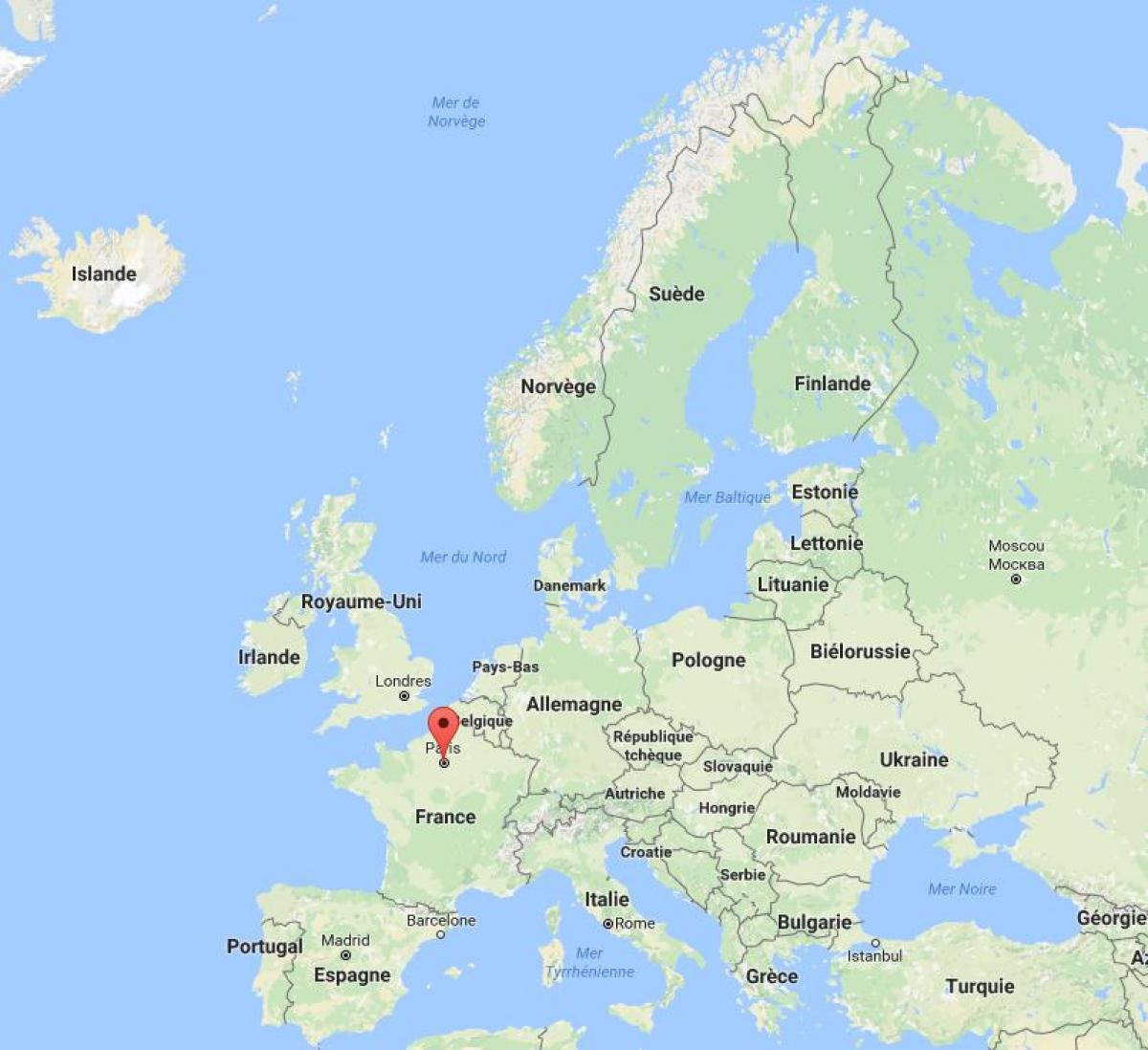 O mapa de paris no mapa da Europa