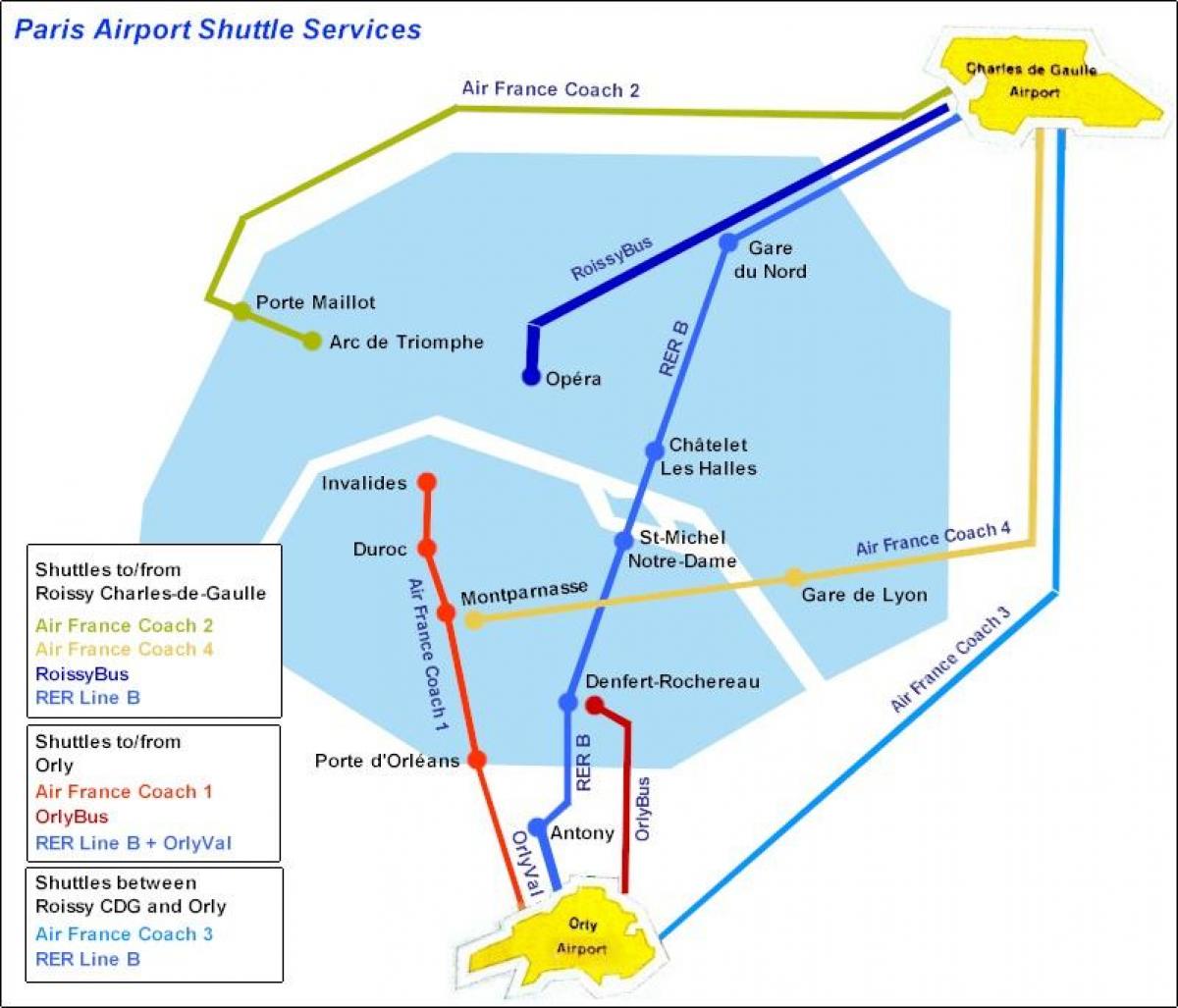O mapa de Paris serviço de transporte do aeroporto