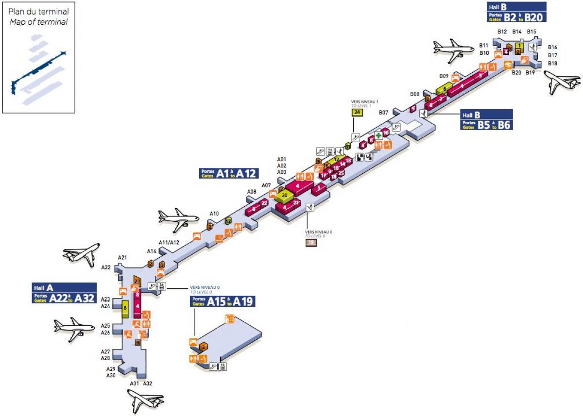 Mapa do aeroporto de Orly Sul