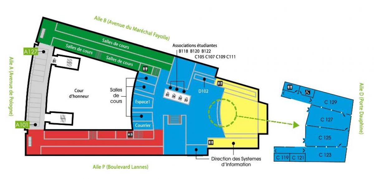 Mapa da Universidade Dauphine - piso 1