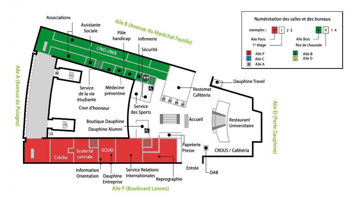 Mapa da Universidade Dauphine rés - do-chão