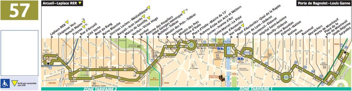 Mapa de ônibus de Paris a linha 57