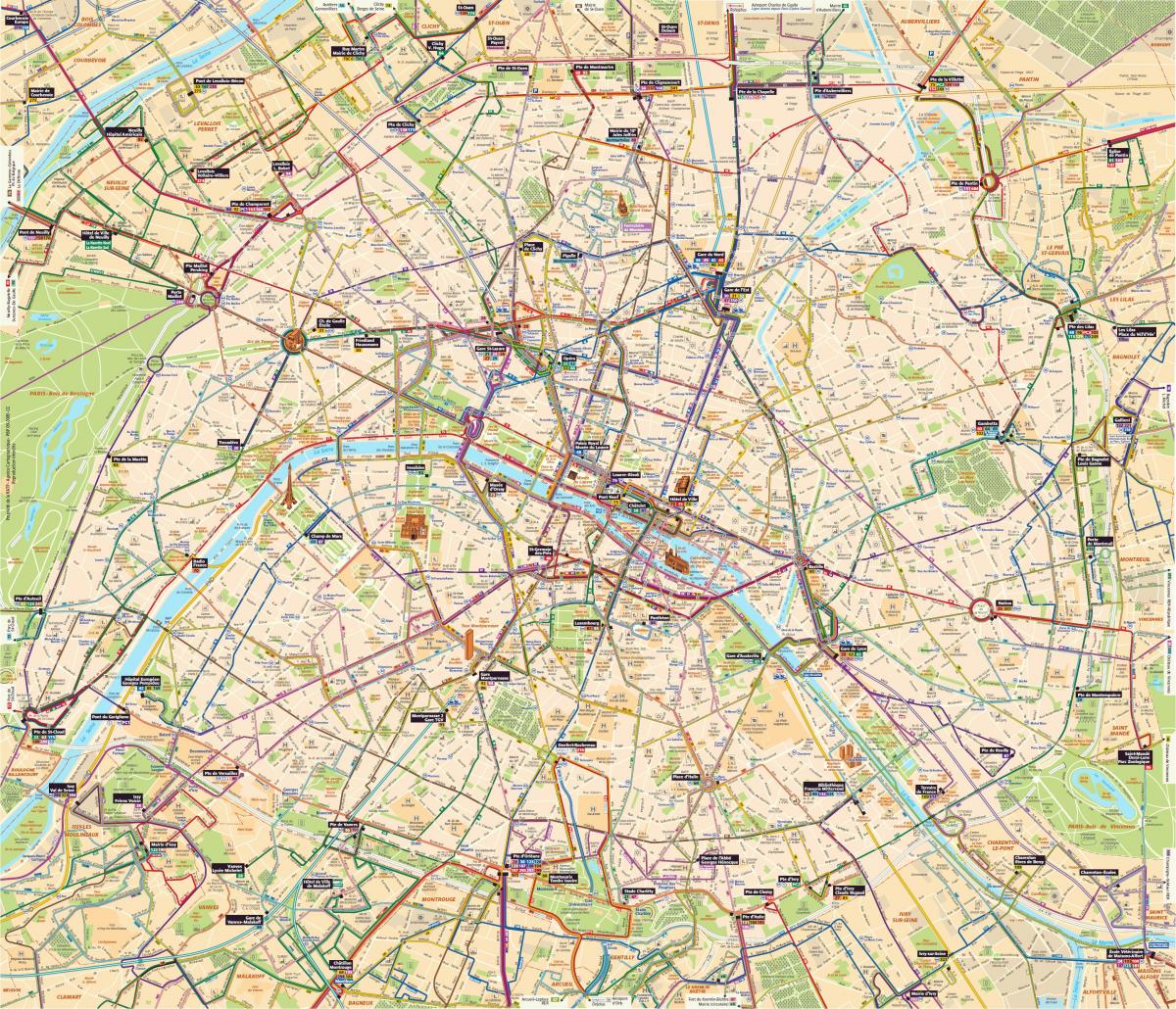 O mapa de Paris de ônibus
