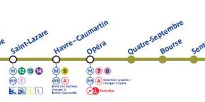 O mapa de Paris a linha 3 do metro