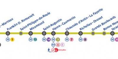 O mapa de Paris de metro, linha 9.