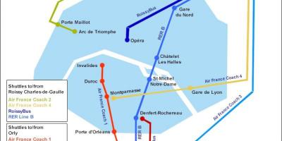 O mapa de Paris serviço de transporte do aeroporto