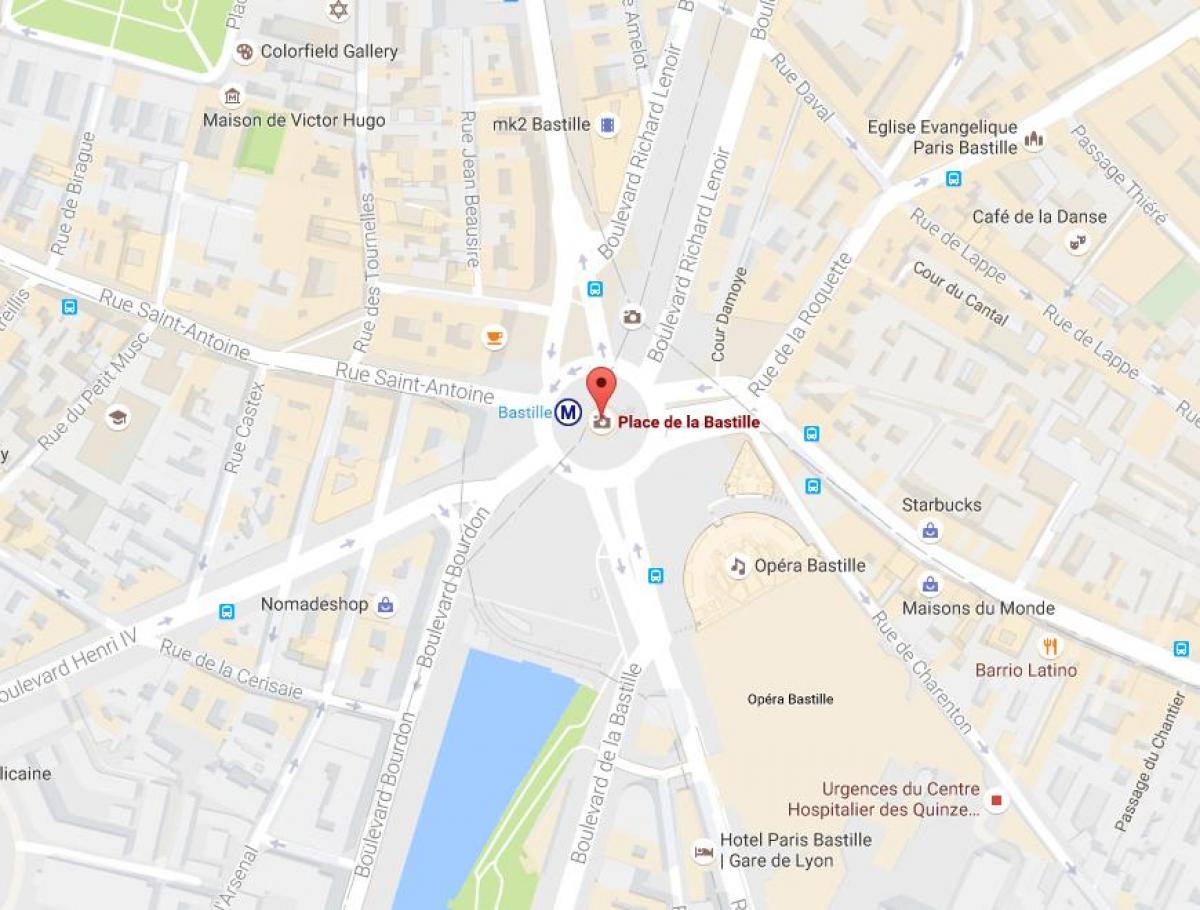 Mapa da Place de la Bastille (praça)