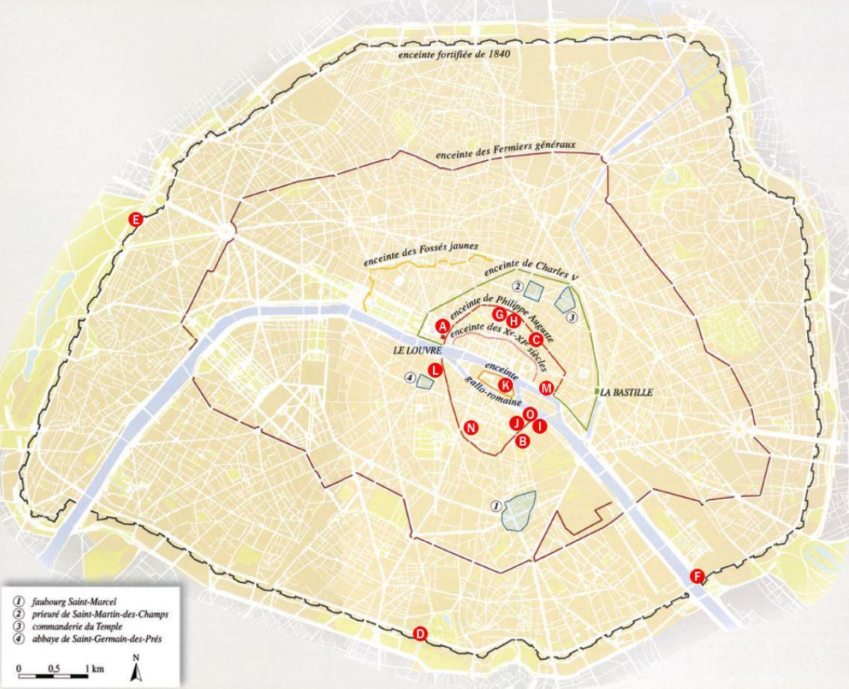 Mapa das muralhas da Cidade de Paris